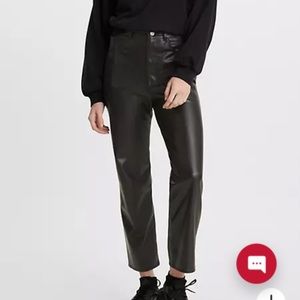 Levi’s ribcage faux leather black straight leg high rise pants size 25